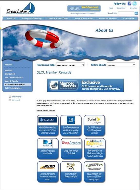 Great Lakes Credit Union Invest in America Rewards page